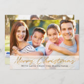 Cartes Pour Fêtes Annuelles Joyeux Noël Photo personnalisée Script Gold recto (Devant / Derrière)