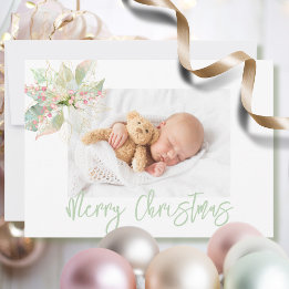 Cartes Pour Fêtes Annuelles Joyeux Noël Photo Pink Gold Pastel Poinsettia