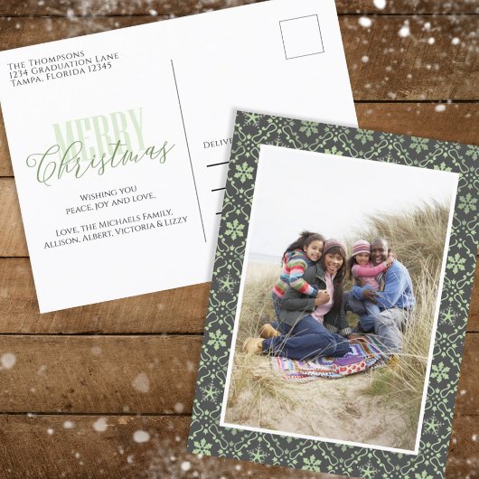 Cartes Pour Fêtes Annuelles Joyeux Noël Photo Vert Motif Élégant