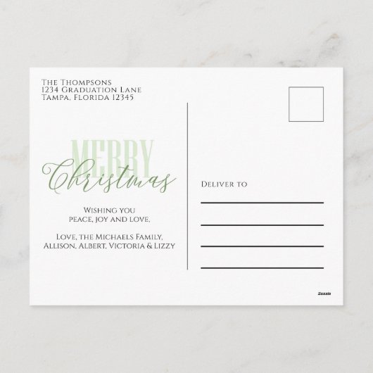 Cartes Pour Fêtes Annuelles Joyeux Noël Photo Vert Motif Élégant (Dos)