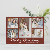 Cartes Pour Fêtes Annuelles Joyeux Noël Photomontage Chic Rouge Bourgogne (Debout devant)