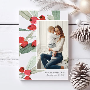 Cartes Pour Fêtes Annuelles Joyeux Noël Photos Aquarelle Berries