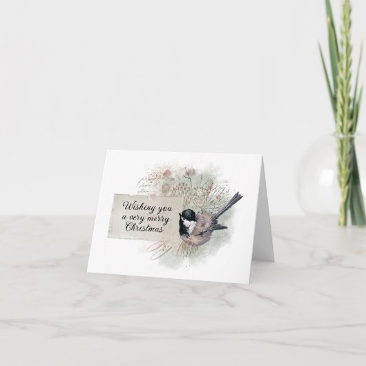 Cartes Pour Fêtes Annuelles Joyeux Noël Pickadee Oiseau Pinecone Nature (Devant)