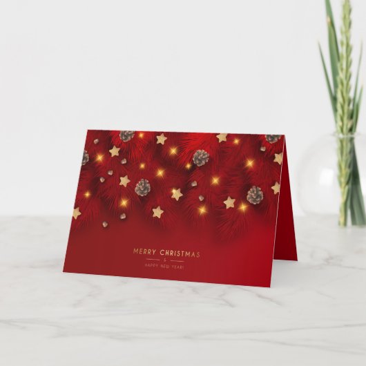 Cartes Pour Fêtes Annuelles Joyeux Noël Pin clair brillant Cône Rouge Nouvel A (Devant)
