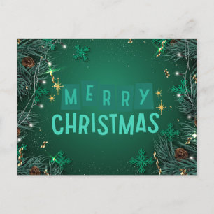Cartes Pour Fêtes Annuelles Joyeux Noël Pine verte Branches & Snowflakes