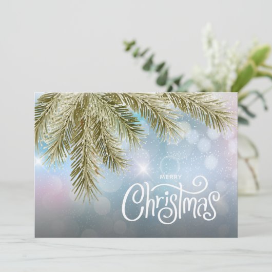Cartes Pour Fêtes Annuelles Joyeux Noël Pines plat (Debout devant)