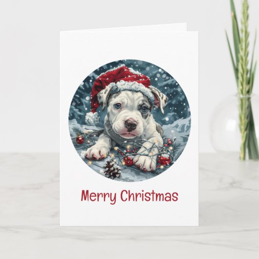 Cartes Pour Fêtes Annuelles Joyeux Noël Pit Bull Père Noël Puppy (Devant)