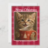 Cartes Pour Fêtes Annuelles joyeux noël plaid rouge mignonne chaton photo (Devant)