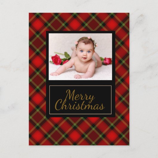 Cartes Pour Fêtes Annuelles Joyeux Noël Plaid Rustique Photo (Devant)