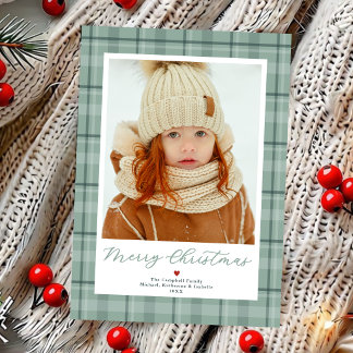 Cartes Pour Fêtes Annuelles Joyeux Noël Plaid Vert Neutre