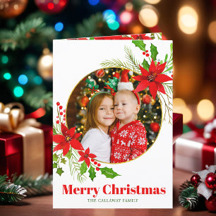 Cartes Pour Fêtes Annuelles Joyeux Noël Poinsettia Lettre famille Photo