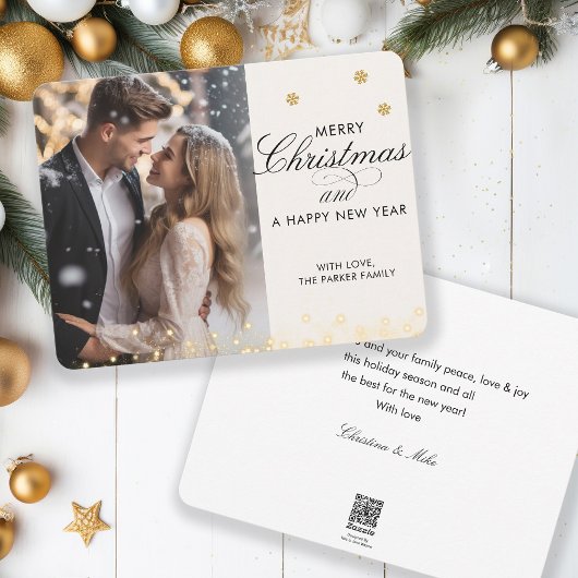 Cartes Pour Fêtes Annuelles Joyeux Noël! Police de script, photo beige