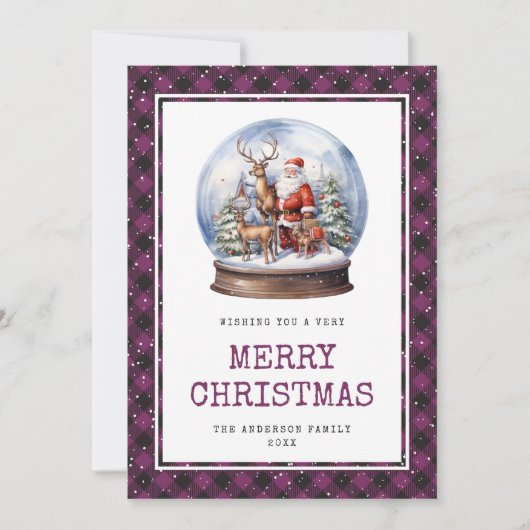 Cartes Pour Fêtes Annuelles Joyeux Noël Purple Snowy Père Noël (Devant)