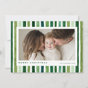 Cartes Pour Fêtes Annuelles Joyeux Noël rayures aquarelle verte
