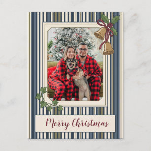 Cartes Pour Fêtes Annuelles Joyeux Noël Rayures Marins Cloches Houx Famille