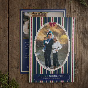 Cartes Pour Fêtes Annuelles Joyeux Noël Rayures Prépa Ruban Bourgogne Photo