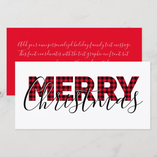 Cartes Pour Fêtes Annuelles Joyeux Noël Red Buffalo Plaid et Calligraphie (Devant / Derrière)