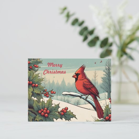 Cartes Pour Fêtes Annuelles Joyeux Noël Red Cardinal Bird et Holly Berry (Debout devant)
