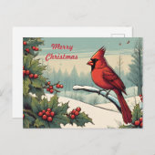 Cartes Pour Fêtes Annuelles Joyeux Noël Red Cardinal Bird et Holly Berry (Devant / Derrière)