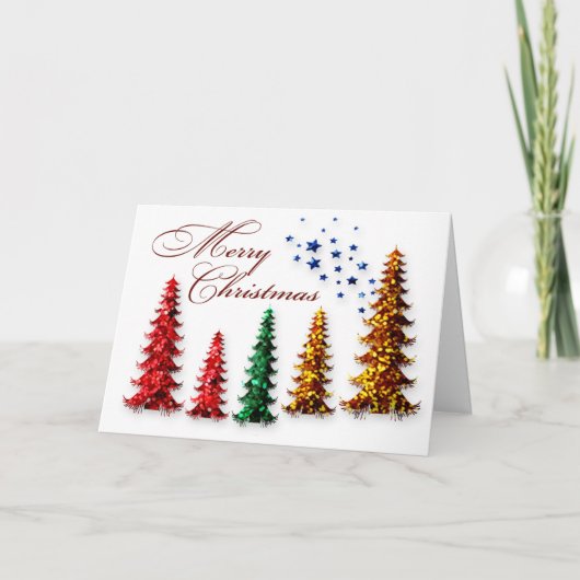Cartes Pour Fêtes Annuelles Joyeux Noël Red Green Gold Trees (Devant)