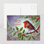 Cartes Pour Fêtes Annuelles Joyeux Noël Red Robin et Berries (Devant / Derrière)