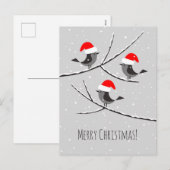 Cartes Pour Fêtes Annuelles Joyeux Noël Red Santa Hat Birds (Devant / Derrière)