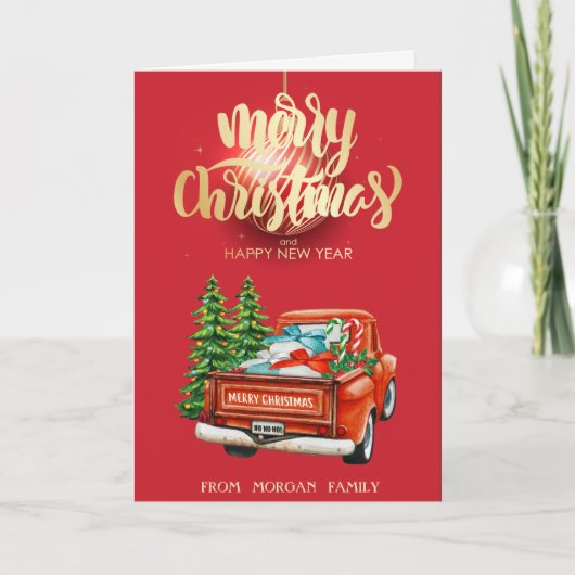 Cartes Pour Fêtes Annuelles Joyeux Noël, Red Truck Pine Tree Noël (Devant)