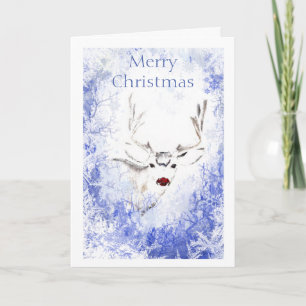Cartes Pour Fêtes Annuelles Joyeux Noël Reindeer à nez rouge Fenêtre Frosty