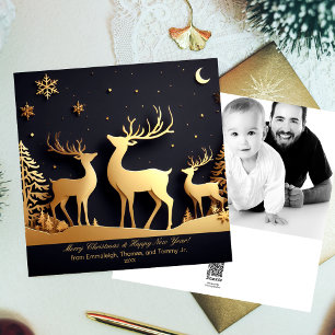 Cartes Pour Fêtes Annuelles Joyeux Noël Reindeer Trio Photo