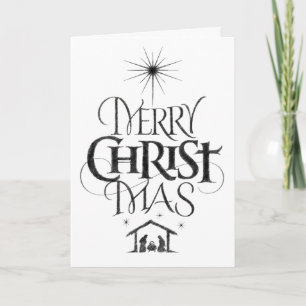 Cartes Pour Fêtes Annuelles Joyeux Noël religieux Christ Charcoal Chalk