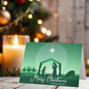Cartes Pour Fêtes Annuelles Joyeux Noël religieux Scène de la Nativité verte