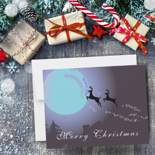 Cartes Pour Fêtes Annuelles Joyeux Noël Renne Lune Nuit Magique