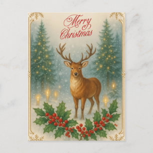 Cartes Pour Fêtes Annuelles Joyeux Noël Renne Vintage, Baie de Houx