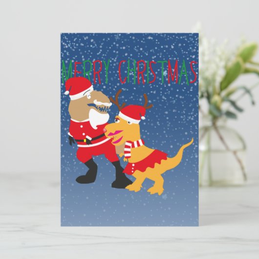 Cartes Pour Fêtes Annuelles joyeux noël, rennes santa claus dinosaures (Debout devant)