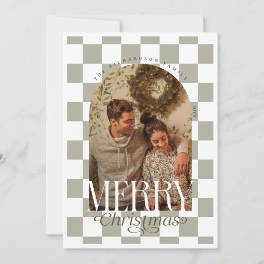 Cartes Pour Fêtes Annuelles Joyeux Noël Retro Checkerboard Arche photo (Devant)