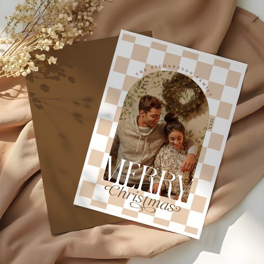 Cartes Pour Fêtes Annuelles Joyeux Noël Retro Checkerboard Arche photo