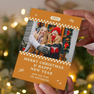 Cartes Pour Fêtes Annuelles Joyeux Noël Retro Orange Photo personnalisée
