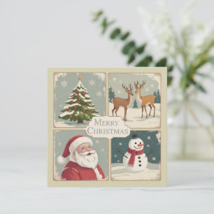 Cartes Pour Fêtes Annuelles Joyeux Noël Rétro Père Noël Arbre Vintage
