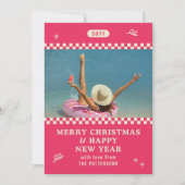 Cartes Pour Fêtes Annuelles Joyeux Noël Retro rose photo personnalisée (Devant)