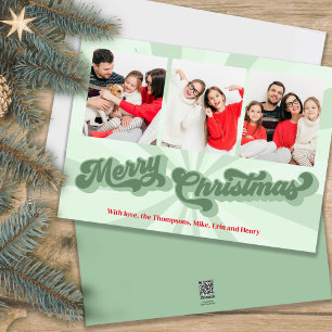Cartes Pour Fêtes Annuelles Joyeux Noël Retro Typographie Multi Photo Green