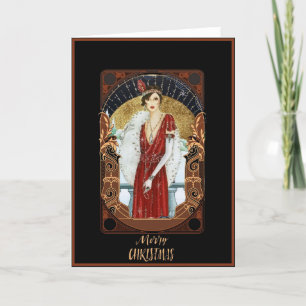 Cartes Pour Fêtes Annuelles Joyeux Noël Robe Rouge Dame Vintage