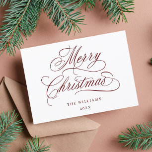 Cartes Pour Fêtes Annuelles Joyeux Noël romantique rouge foncé Script plat