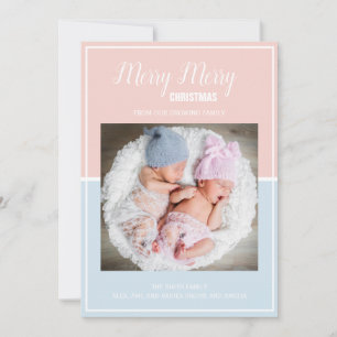 Cartes Pour Fêtes Annuelles Joyeux Noël rose bébé bleu Twin