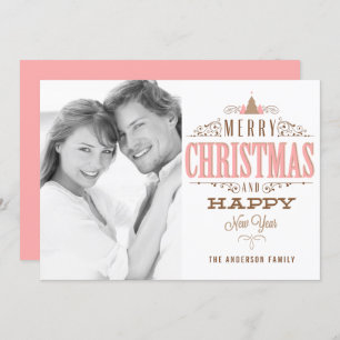 Cartes Pour Fêtes Annuelles Joyeux Noël rose et une belle photo du Nouvel An