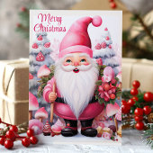 Cartes Pour Fêtes Annuelles Joyeux Noël rose Gnome Whimsical