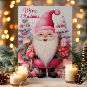 Cartes Pour Fêtes Annuelles Joyeux Noël rose Gnome Whimsical