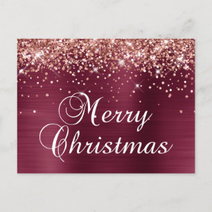 Cartes Pour Fêtes Annuelles Joyeux Noël Rose Gold Pailleté Feuille de Bourgogn
