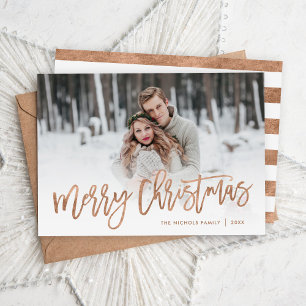 Cartes Pour Fêtes Annuelles Joyeux Noël Rose Gold Script superposition photo