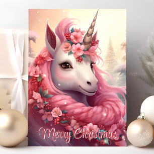 Cartes Pour Fêtes Annuelles Joyeux Noël rose licorne