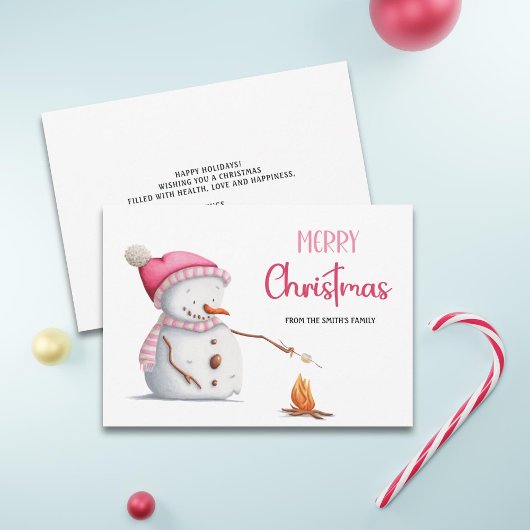 Cartes Pour Fêtes Annuelles Joyeux Noël rose mignon Snowman Marshmallows